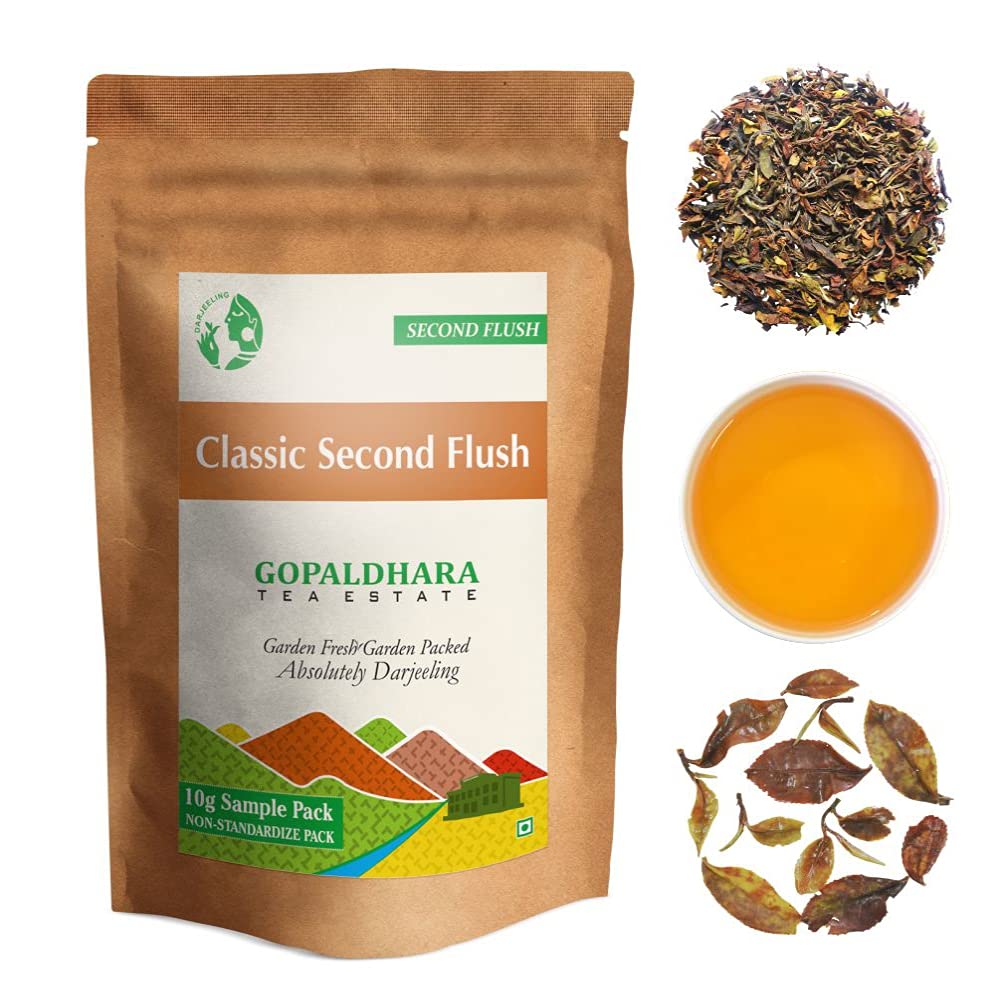 Gopaldhara Darjeeling Classic Tea Sample Pouches - Pack Of 6 Teas X 10gm, 0.35 Ounce Each | First Flush+ Second Flush+ Autumn Flush Chai Patti - Low Caffeine Loose Leaves