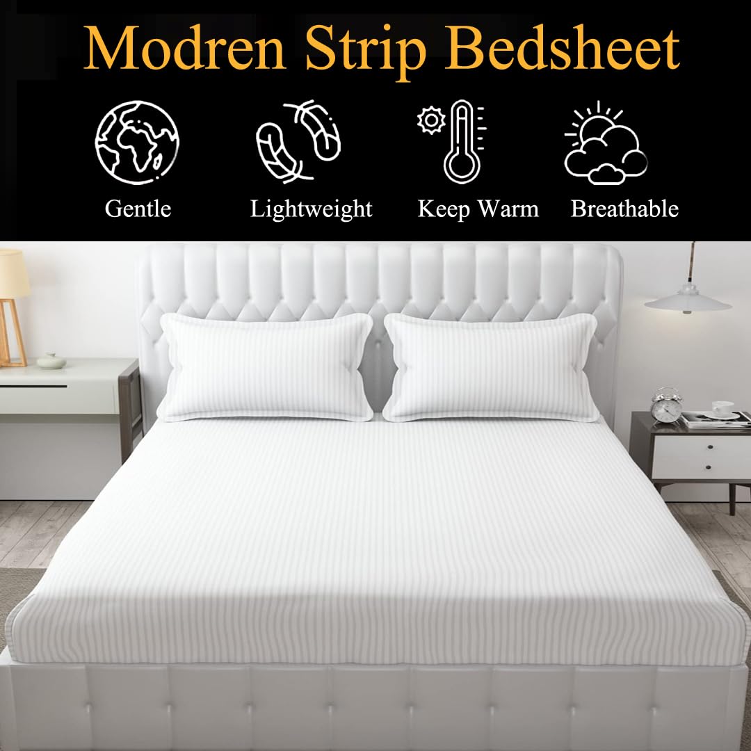 Plain Double Bedsheet For Queen Size With 2 Pillow Covers - 90 X 95 Inches, White | Wrinkle Resistant & Soft Skin Safe | All Season Comfort Fabric