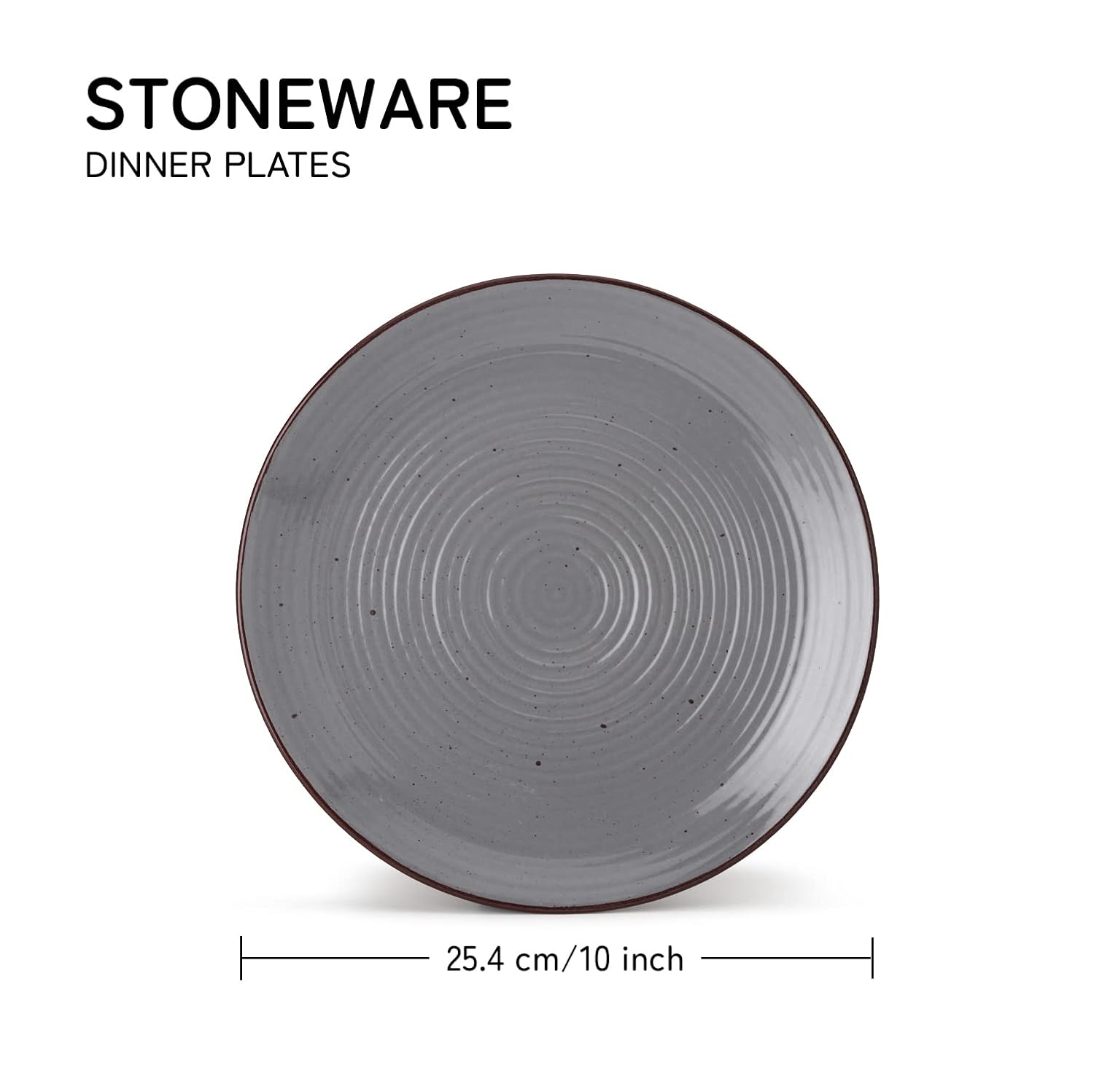 Ceramic Hand Glazed Stoneware Large Dinner Plates Set Of 6 - 10.6 Inch, Grey | Microwave Safe & Dishwasher Safe - Handcrafted Dinner Plates