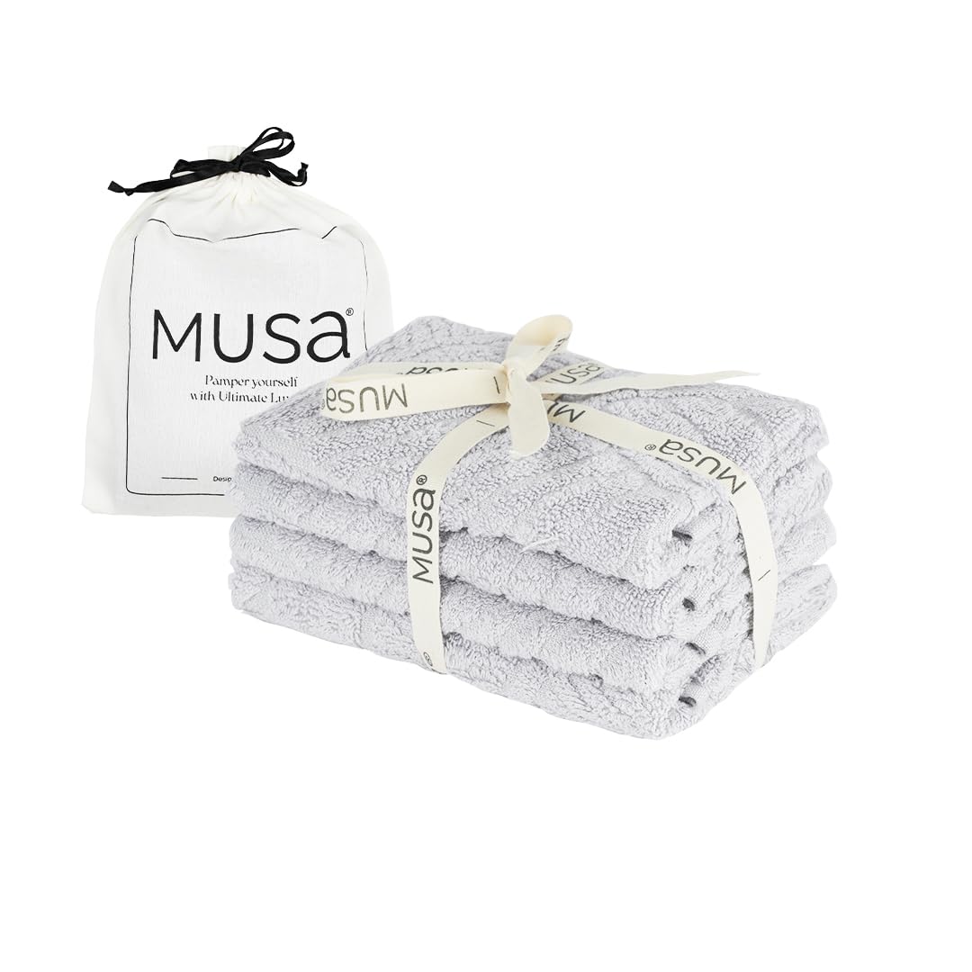 Musa Banana Face Towels 400 Gsm | Terry Face Towel With Free Bag | Super Soft & Ultra Absorbent Towels For Facewash (Shadow Grey)- Set Of 4