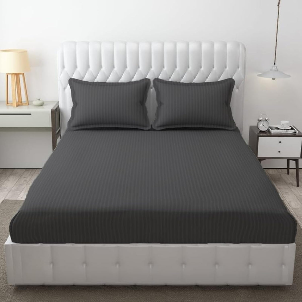 Wrinkle Resistant King Size Bedsheet With 2 Pillow Cover - 108 X 108 Inches, Grey | Smooth, Breathable, Comfortable Double Bedsheet