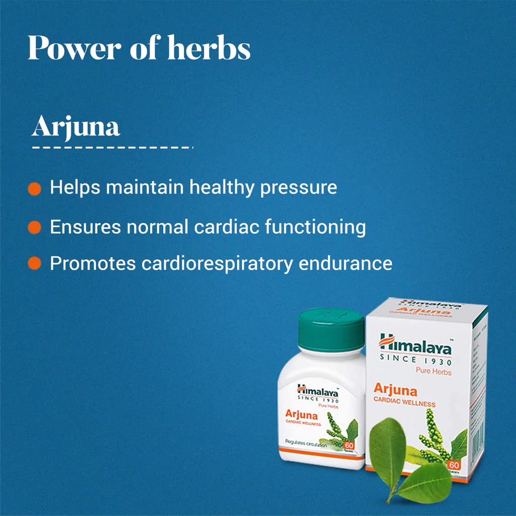 Himalaya Pure Herbs Arjuna Food Supplement Supports Heart | 60 Tablets 50gm 0.1lbs, Each Pack Of 2