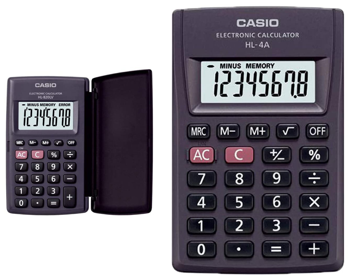 Casio HL820LV-BK Portable Calculator With Flap Cover & Casio HL-4A Portable Calculator, Extra Small Size | 8 Digit Display