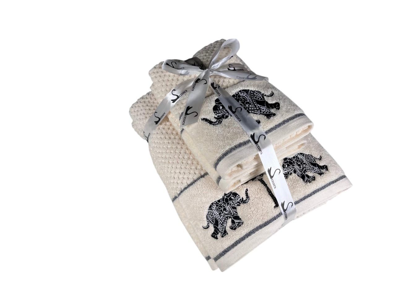 Senses By Riba All Cotton 550 Gsm Embroidered Bath Towel Set - Pack Of 4 (Style 16)