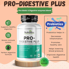 Nutrabliss Pro Digestive Plus Improve Gut Health, Breakdown Carbs, Protein, Fat & Lactose, Potent Digestive Enzymes & Probiotic Blend | 60 Tablets, 100gm 0.2lbs
