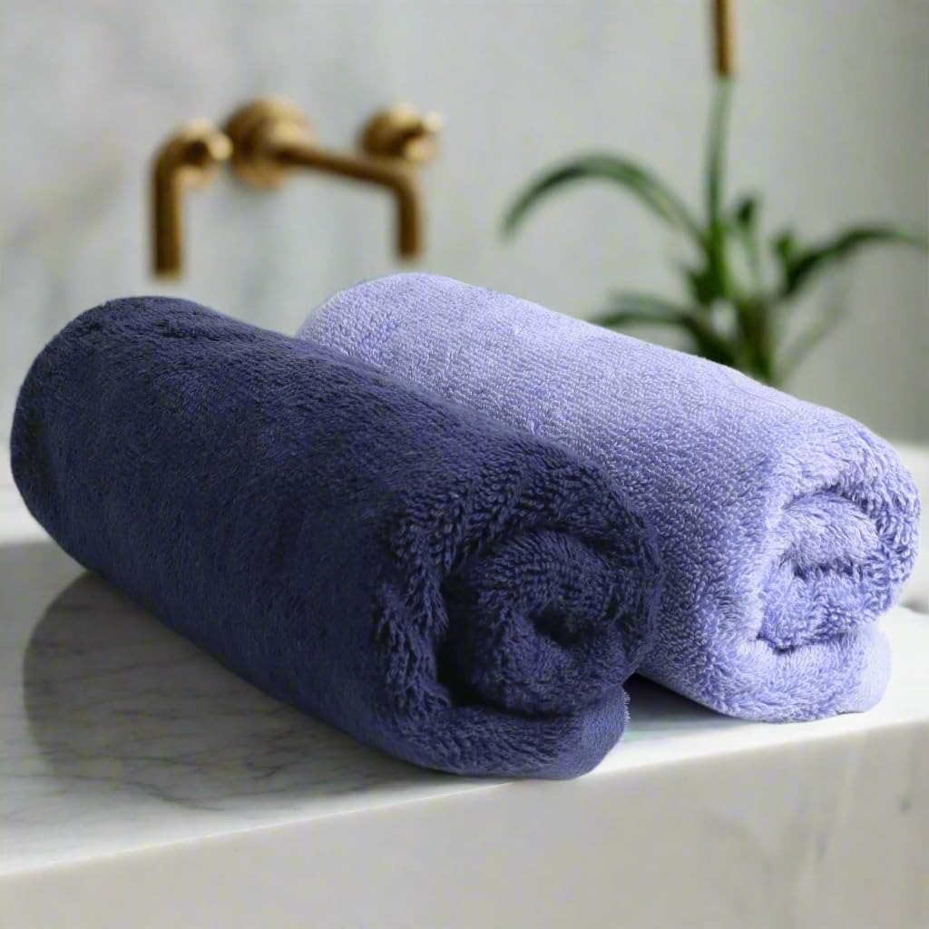 Heelium Bamboo Hand Towel 600 Gsm | Ultra Absorbent & Anti-Bacterial 3x Softer Than Cotton Towels | Pack Of 2 - Iris, Blue