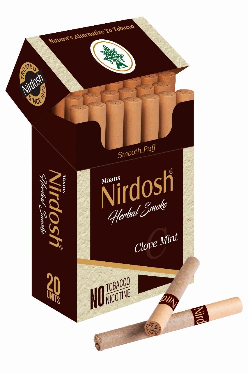 Herbal Cigarette Rolled In 100% Organic Natural Paper & Made With Herbal Ingredients - Pack Of 6X 20 Cigarettes | Clove Mint Flavored Tobacco Free & Nicotine Free Herbal Smoke
