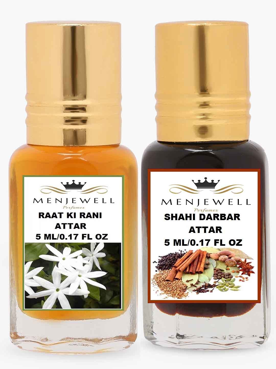 Menjewell Raat Ki Rani + Shahi Darbar Attar Perfume 2x 0.17 Fl.oz. Pack Of 2 | Unisex Fragrance | Long Lasting