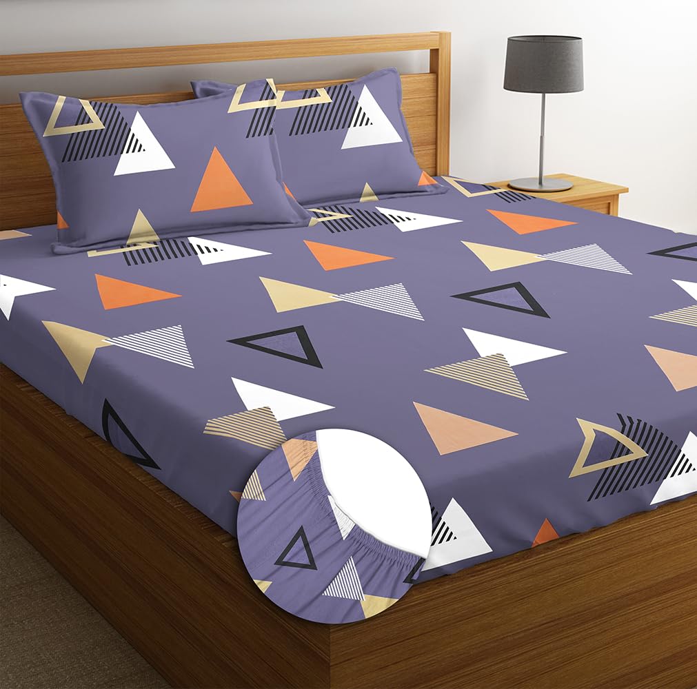 100% Microfiber Elastic Fitted Bedsheets With 2 Pillow Covers - 78x72+10 Inches, Multicolor | Double Bed With All Around Elastic 180 Thread Count Super Soft