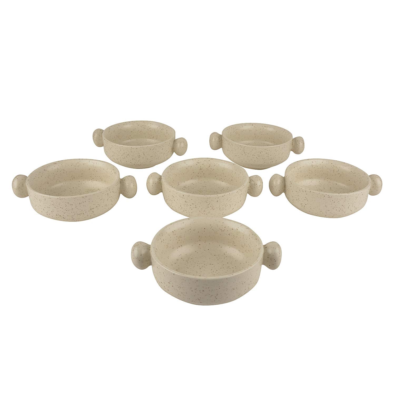 Ceramic White Matt Soup Bowls With Handle Set Of 6 - 300ml Each, White | Ceramic Maggi Bowls - Cereal Bowls