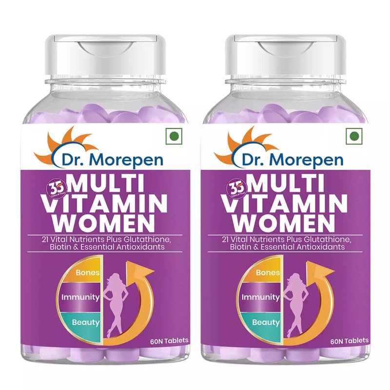 Dr. Morepen Multivitamin Tabs For Women | Energy & Immunity Booster Supplement | 60 Tablets , 100gm 0.2lbs , Each Pack Of 2