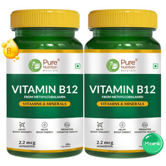 Pure Nutrition Vitamin B12 , Active Form Of Methylcobalamin | For Men & Women , Helps Boost Immunity & Energy , Promotes Brain & Nerve Health | 60 Veg Tablets , 100gm 0.2lbs , Each Pack Of 2