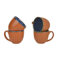 Handcrafted Ceramic Soup Bowls With Handle Set Of 4 - 350ml Each, Terracotta | Soup Cups - Maggi Bowls - Cereal Serving Bowls