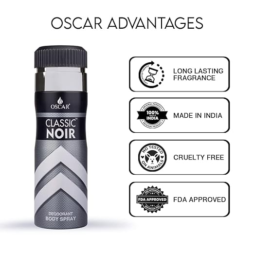 Oscar Classic Noir Long Lasting, Premium And Skin Friendly Deodorant Body Spray For Unisex, 200ml 6.7 Fl.oz.