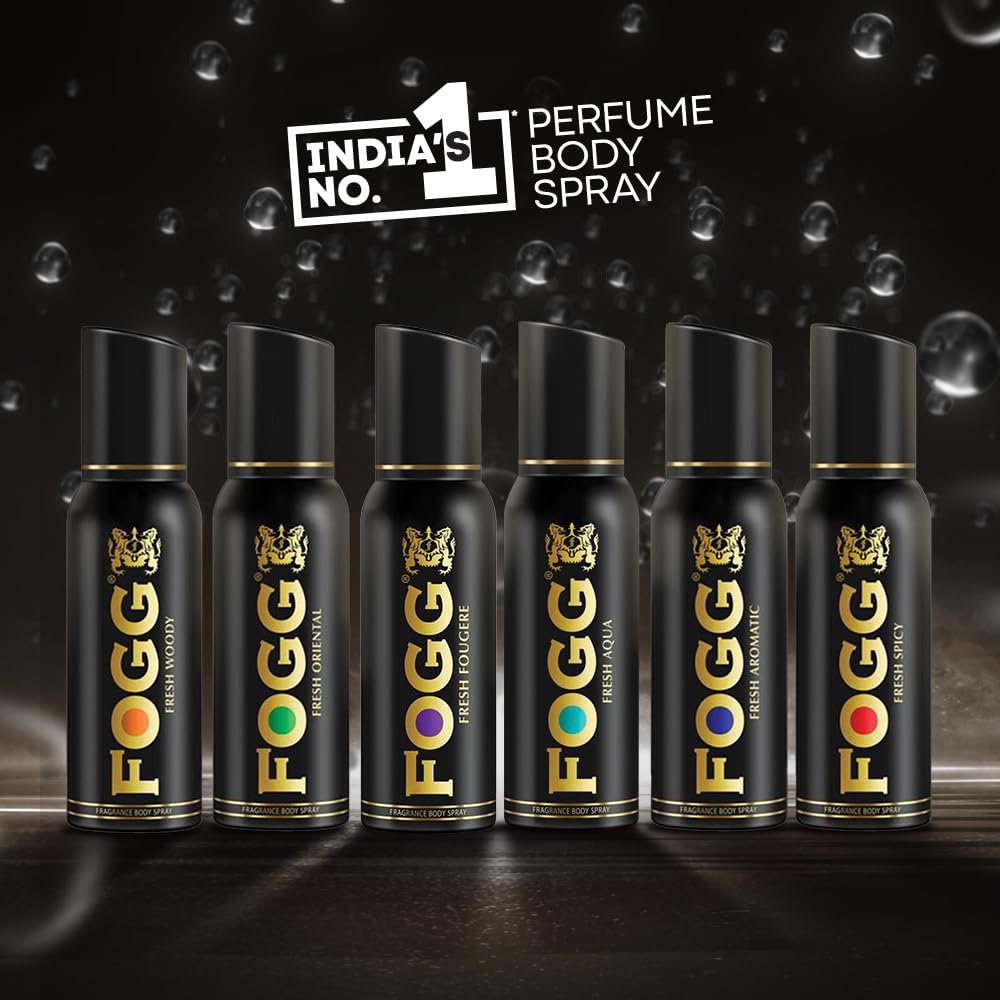 Fogg Fresh Fougere & Spicy Premium No Gas Deodorant For Men | Long-lasting Perfume Body Spray 120ml Each 4 Fl.oz.