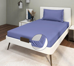 Glace Cotton Super Soft Bedsheets Single Bed Size (72 X 48 X 8 Inch) With 1 Pillow Cover | All Around Elastic Fitted Bedsheets, Navy Blue