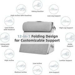 Orthopedic Bed Wedge Pillow, Adjustable Wedge Cushion, Grey - 22 X 22 X 12 Inch | Head Rest Pillow, Acid Reflux, Heartburn, Leg Support Pillow, Back Support, Pregnancy Pillow, Comfortable