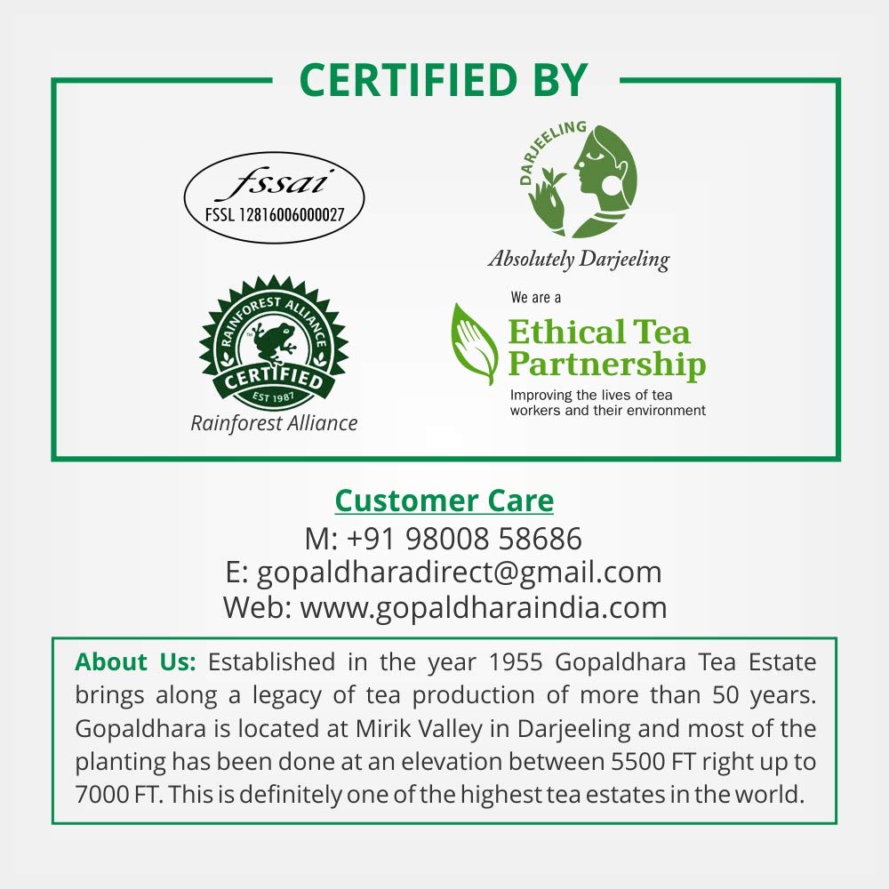 Gopaldhara Darjeeling Premium First Flush Spring Mellow Gold Tea - 100gm Tin Can, 3.5 Ounce | Low Caffeine Two Leaves & Buds Tea