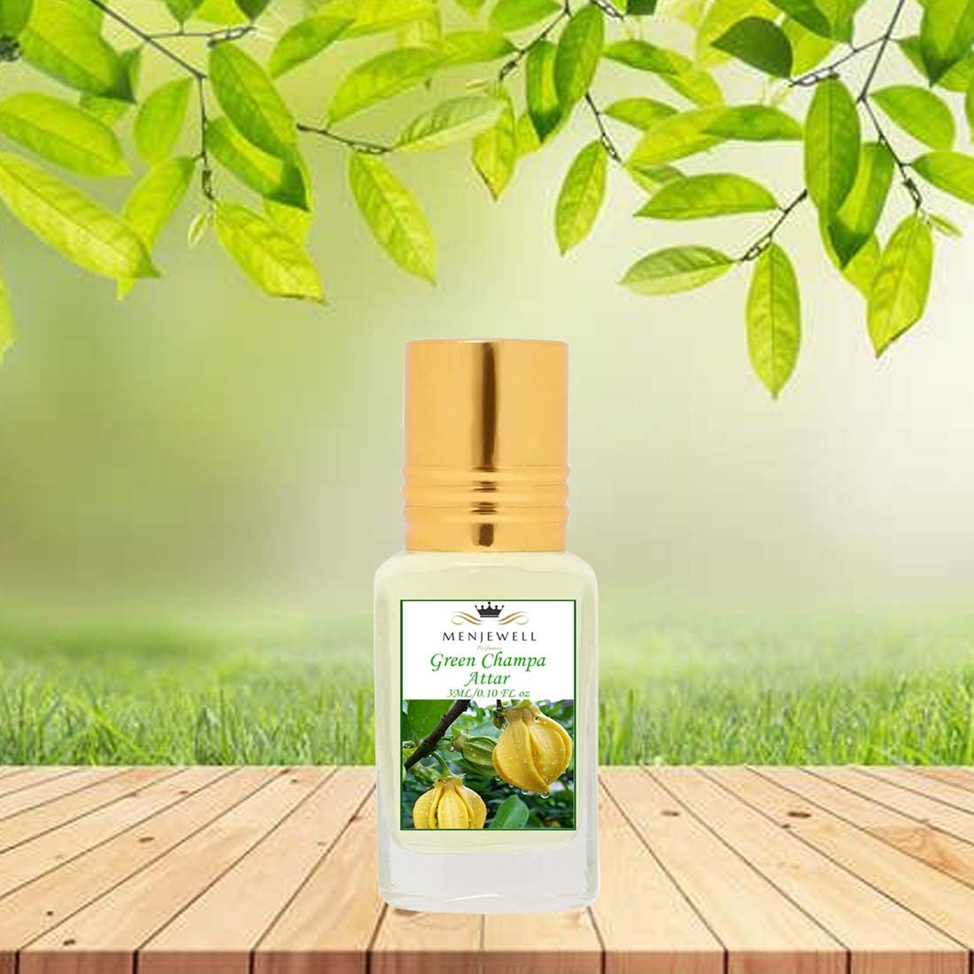 Menjewell Green Champa Attar Perfume 3ml 0.1 Fl.oz. | Long Lasting | Unisex Fragrance | Non Alcoholic