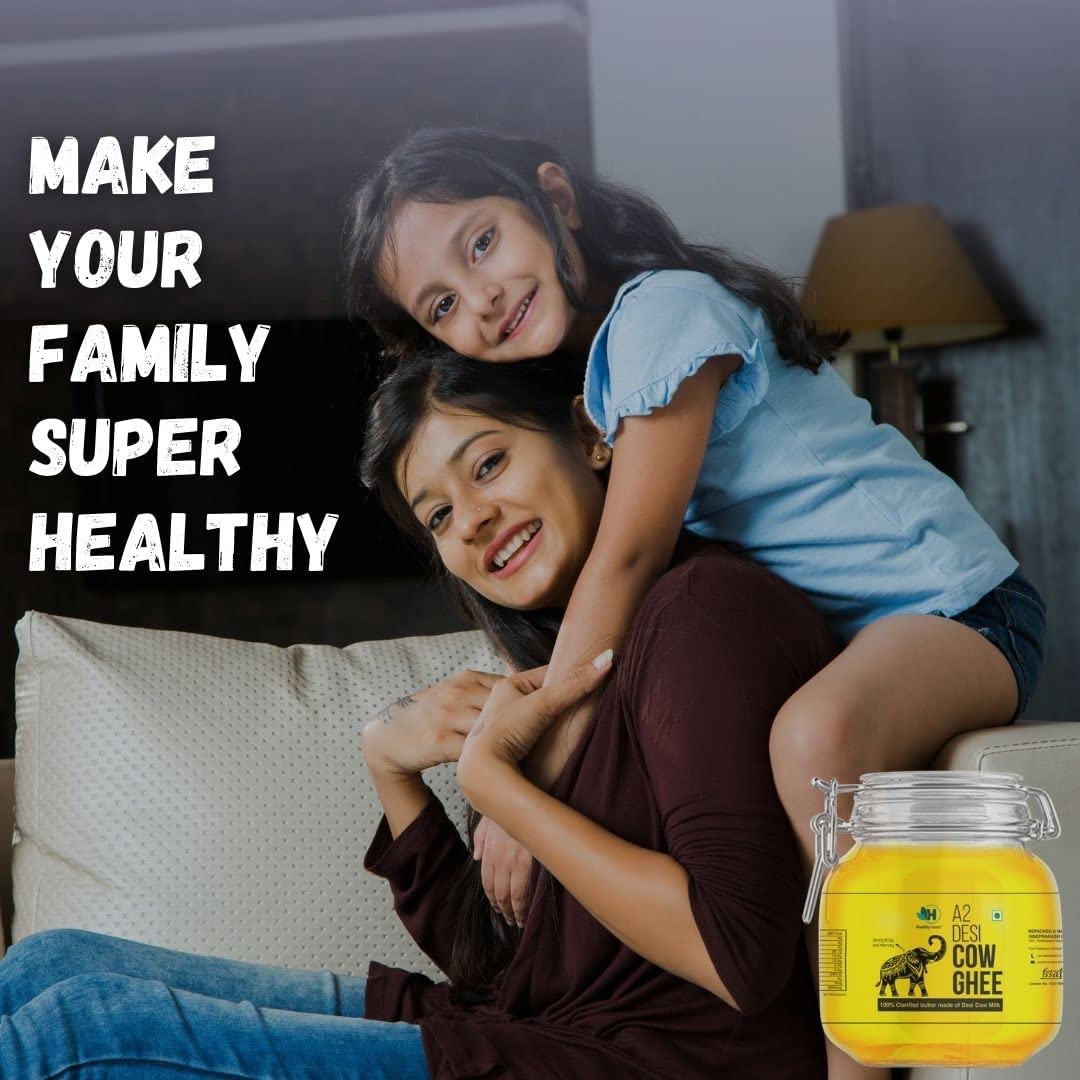 100% Pure A2 Desi Cow Ghee By Healthy Roots | Natural & Healthy Gir Cow Cultured Desi Ghee Protact Eyesight | (500ml) 16.9 Ounce | Jar Pack