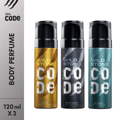 Wild Stone Code Gold Platinum & Steel No Gas Body Perfume 360ml 12.1 Fl.oz. Pack Of 3 | Perfect Gift For Men