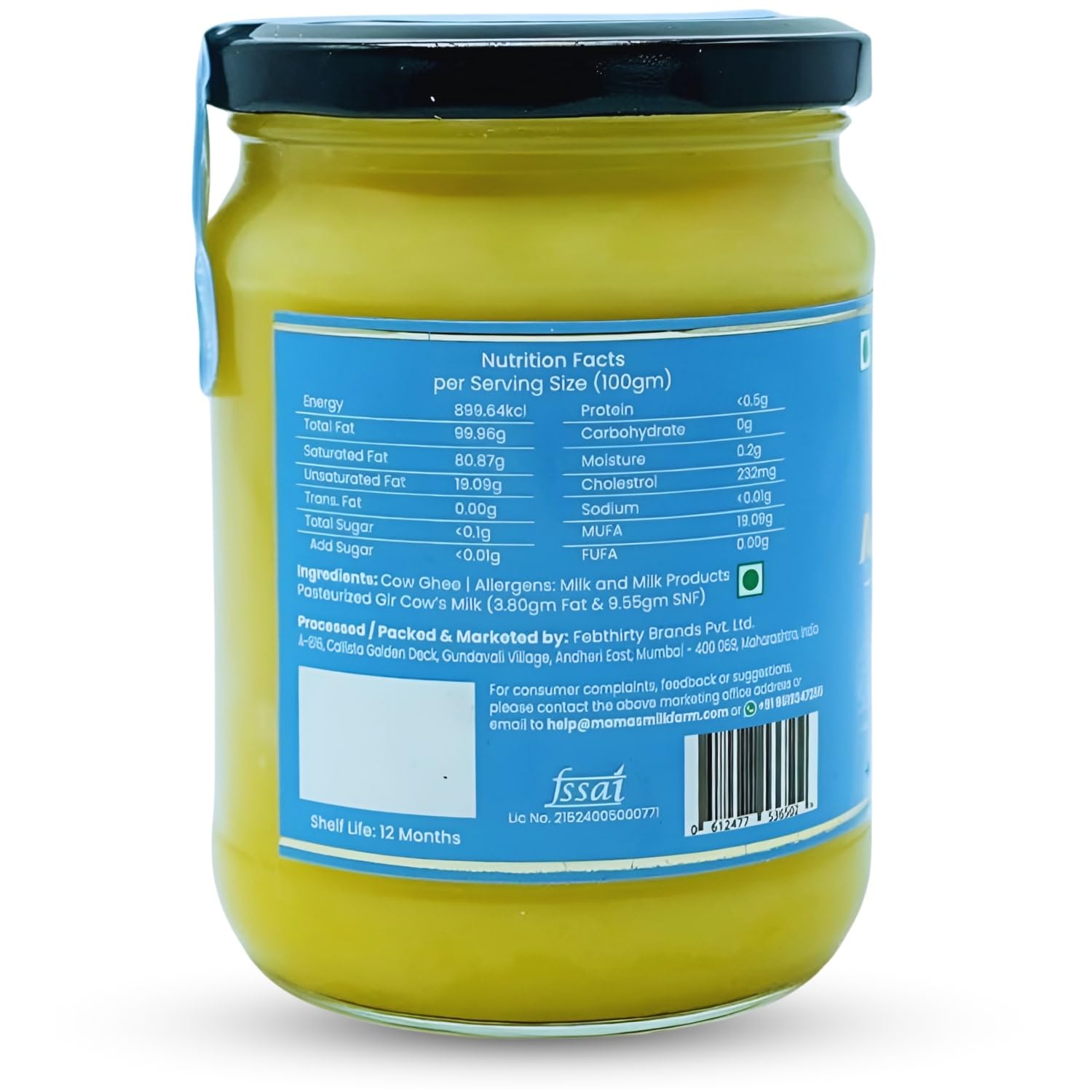 Pure Premium A2 Gir Cow Ghee By Mama'S Milk Farm | High In Protein Fiber Healthy Desi Ghee Good For Halwa & Cookies Frying | (500ml) 16.9 Ounce | Jar Pack