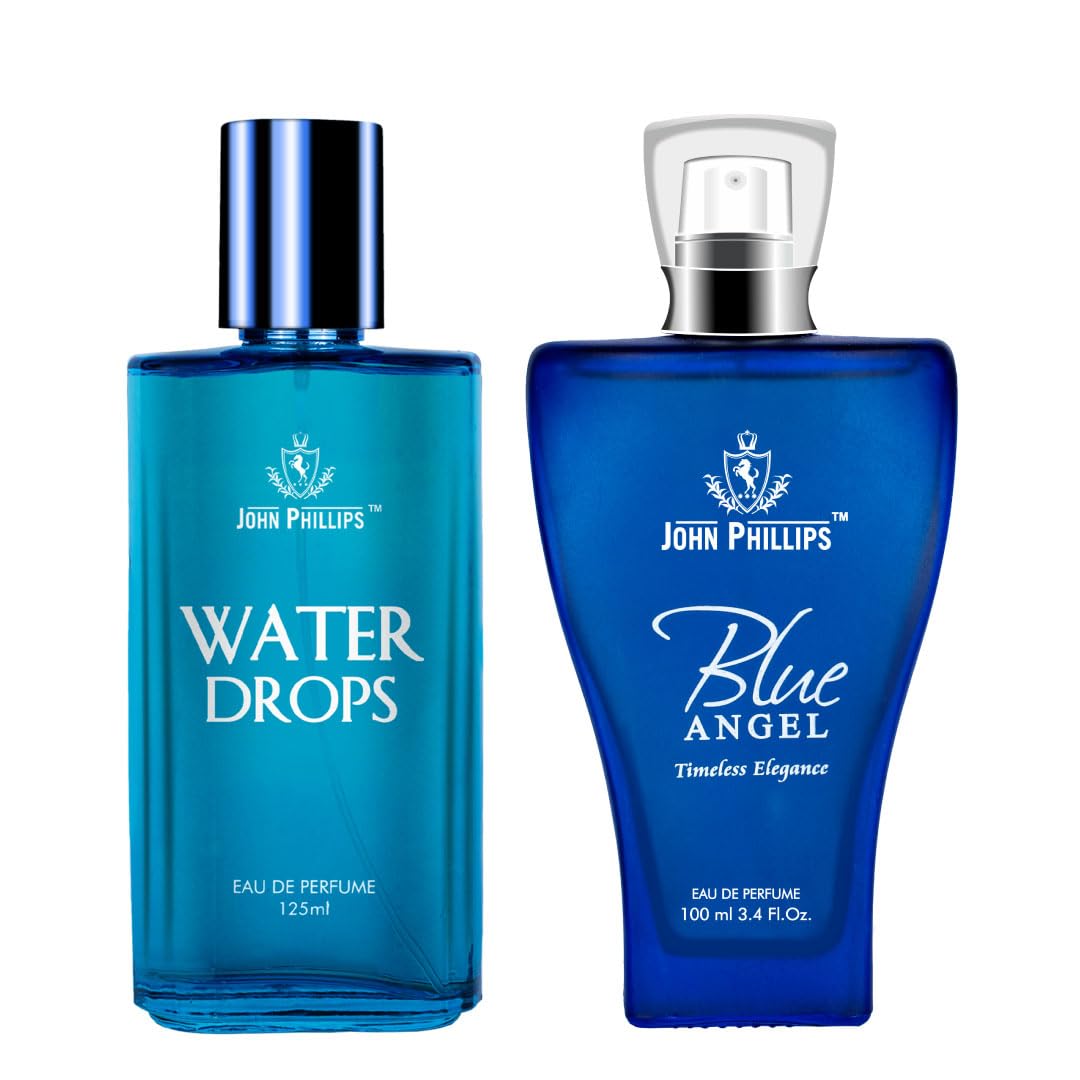 John Phillips Water Drops 125ml 4.2 Fl.oz. & Blue Angel 100ml 3.4 Fl.oz.  Combo Of 2 For Men & Women