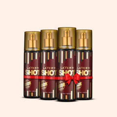 Layer'r Shot Gold Imperial Fragrant Body Spray For Men 50ml 1.6 Fl.oz. Each Pack Of 4 | Perfect For Gifting