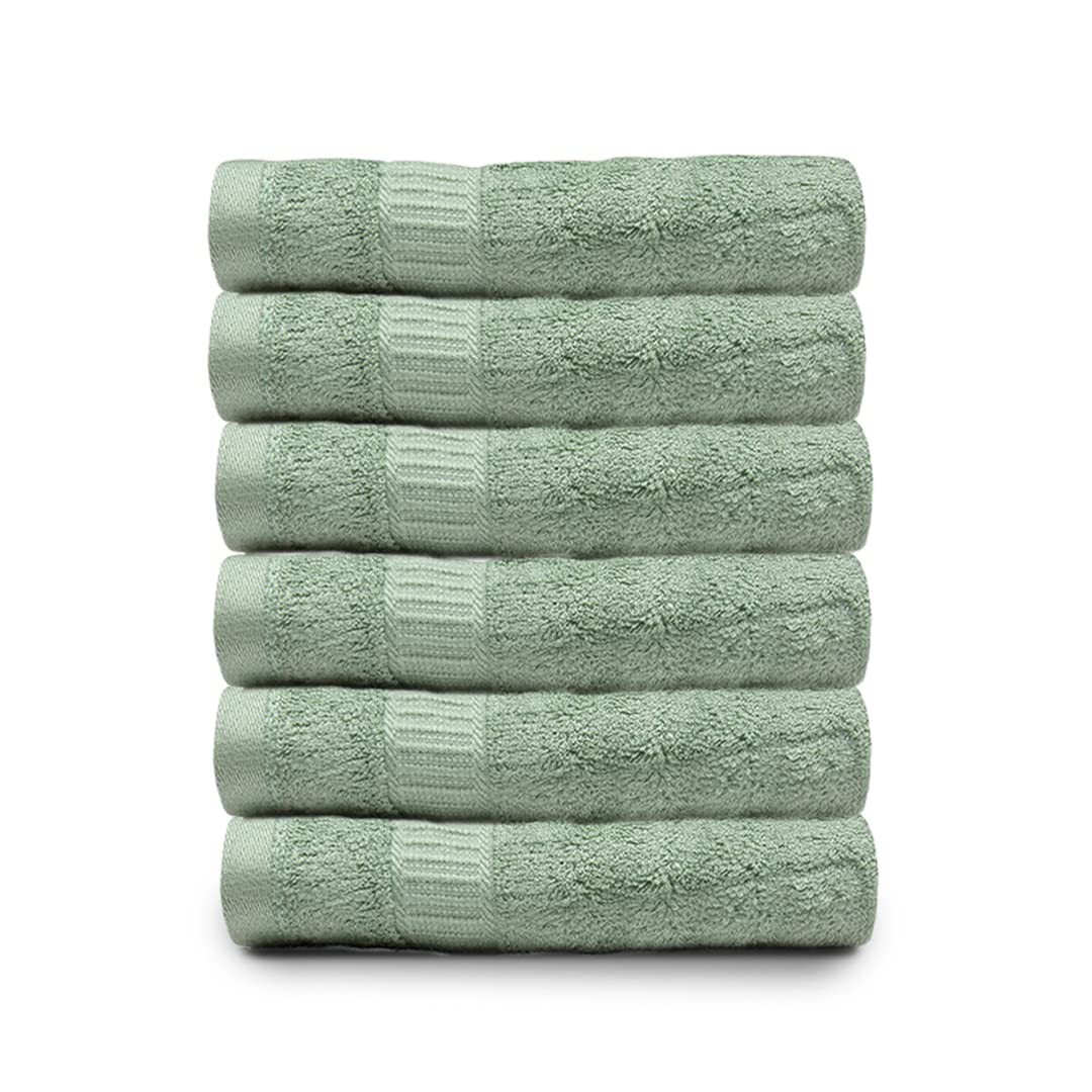 Mush 100% Bamboo Hand Towel 1200 Gsm | Ultra Soft, Absorbent, Quick Dry Towels For Facewash, Gym, Pool, Sports, & Travel - Olive Green (Pack Of 6)