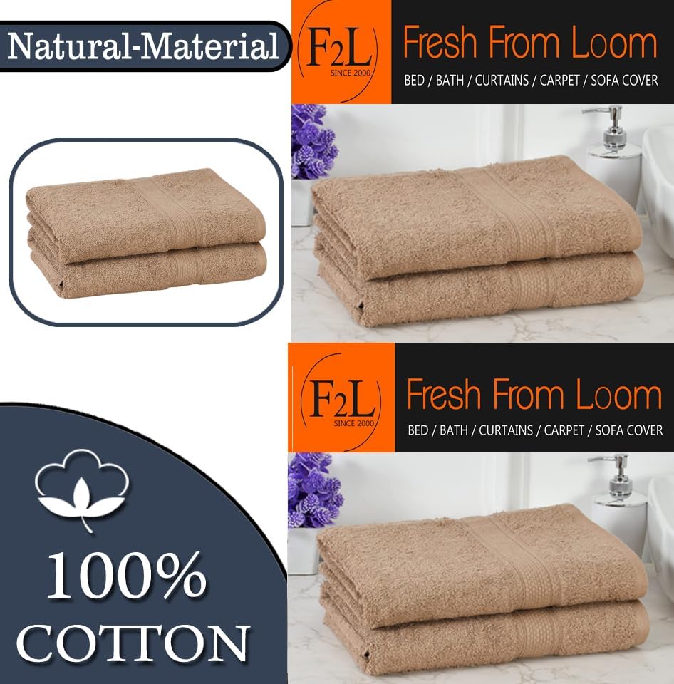 Fresh From Loom Luxury Edition Egyptian 100% Pure Cotton Bath Towel 1200 Gsm | High Water Heavy Soft Dual Stitched Bath Towel (British Tan) - 2 Pcs