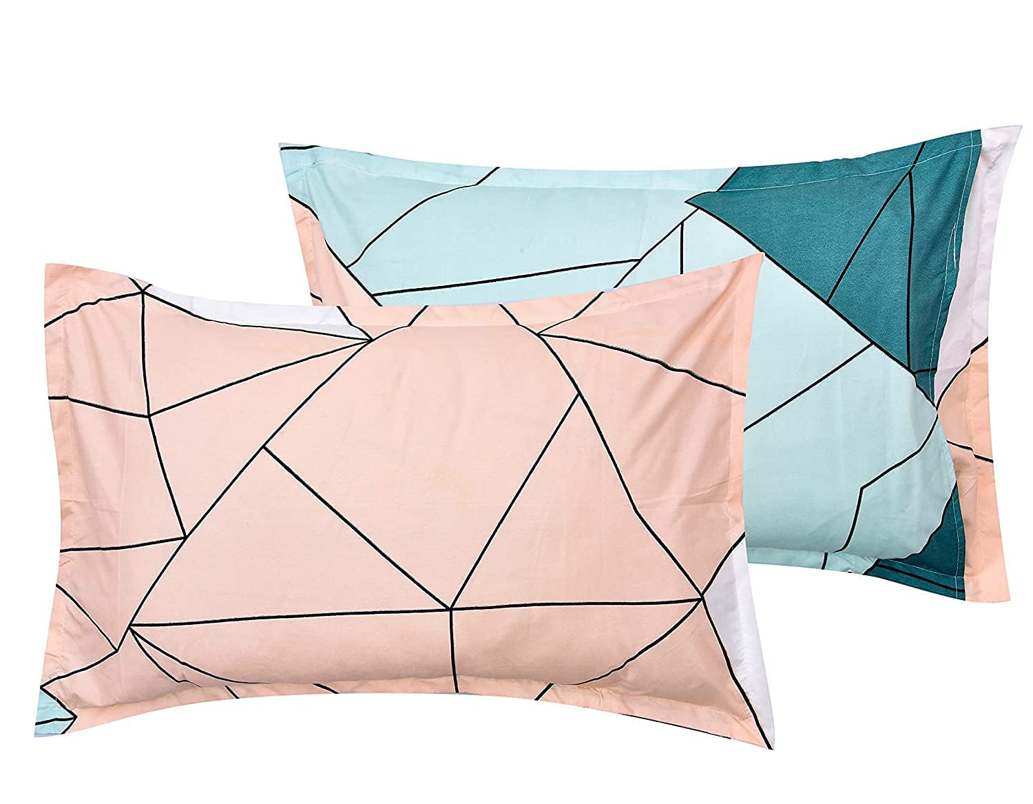 Elastic Fitted Printed King Size Double Bedsheet With 2 Pillow Cover | 72 X 78 X 6 Inches, Peach & Green | 100% Pure Super Soft Glace Cotton With 210 Thread Count