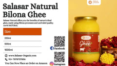 100% Pure A2 Bilona Desi Cow Ghee By Salasar Organic | Bilona Method Curd-Churned Pure Desi Ghee Good For Cooking | (250ml) 8.4 Ounce | Jar Pack