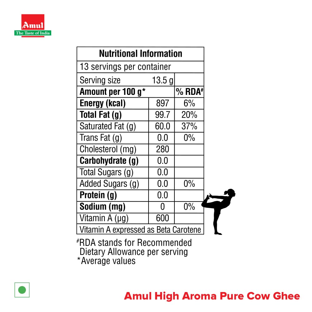100% Natural Cow Ghee By Amul | Good Source Of Healthy Desi Cow Ghee Perfect For Boost Energy | (200ml) 6.7 Ounce | Jar Pack