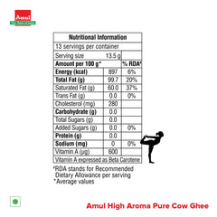 100% Natural Cow Ghee By Amul | Good Source Of Healthy Desi Cow Ghee Perfect For Boost Energy | (200ml) 6.7 Ounce | Jar Pack