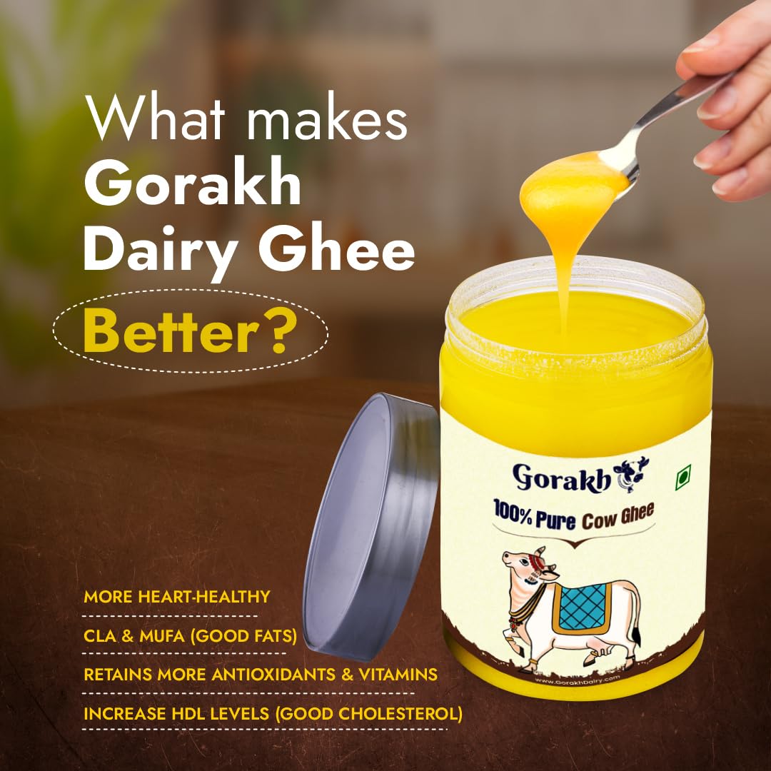 Organic Desi Cow Ghee By Gorakh | Good Source Of Protein Fiber Healthy & Nutritious Desi Cow Ghee Perfect For Taste | 2 Litre (1 Litre * 2) 67.6 Ounce | Jar Pack