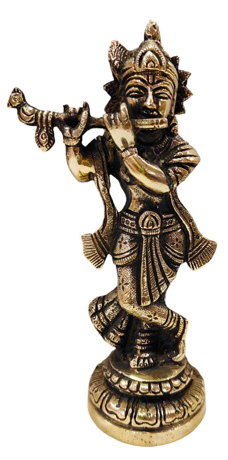 Lord Krishna Murti, Long Krishna Statue, Brass, Bronze, Idol - Size 6 Inch, Religious, God Idol, Radhe Krishna, Thakur Ji Statue, Occasion, Makhan Chor, For Home, Workplace, Office, Gifts