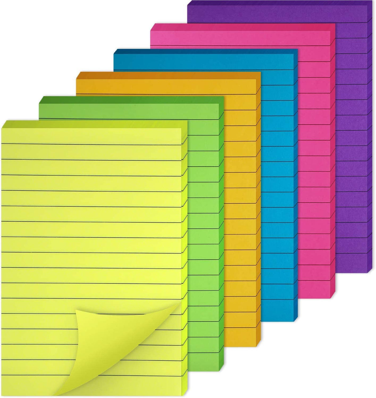 Lined Sticky Notes Pad - Easy To Post For School, Office, Desk Accessories - 6 Pads X 45 Sheets