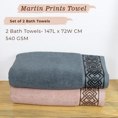 Rangoli 100% Cotton Fibre Bath Towel 1200 Gsm | Highly Durable & Absorbent Towel | Skin-Friendly & Quick Drying Luxury Towels (Peach & Grey) - Pack Of 2