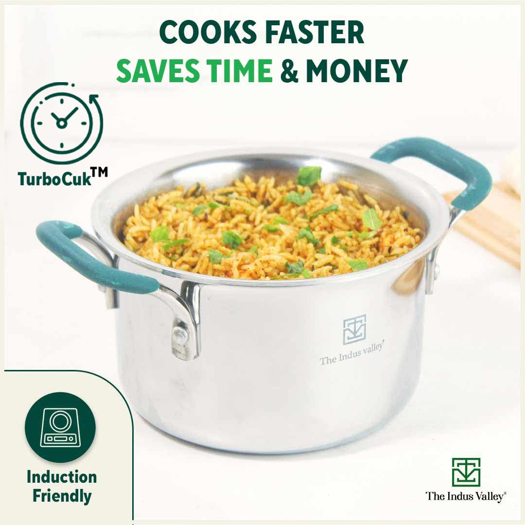 Triply Stainless Steel Stock Pot Or Biryani Pot Or Casserole With Steel Lid | Medium 21.6cm, 8.5 Inch, 3 Liters, 1.4 Kg - Induction Friendly, Nonstick 3-Layer Body, 100% Pure & Toxin-Free