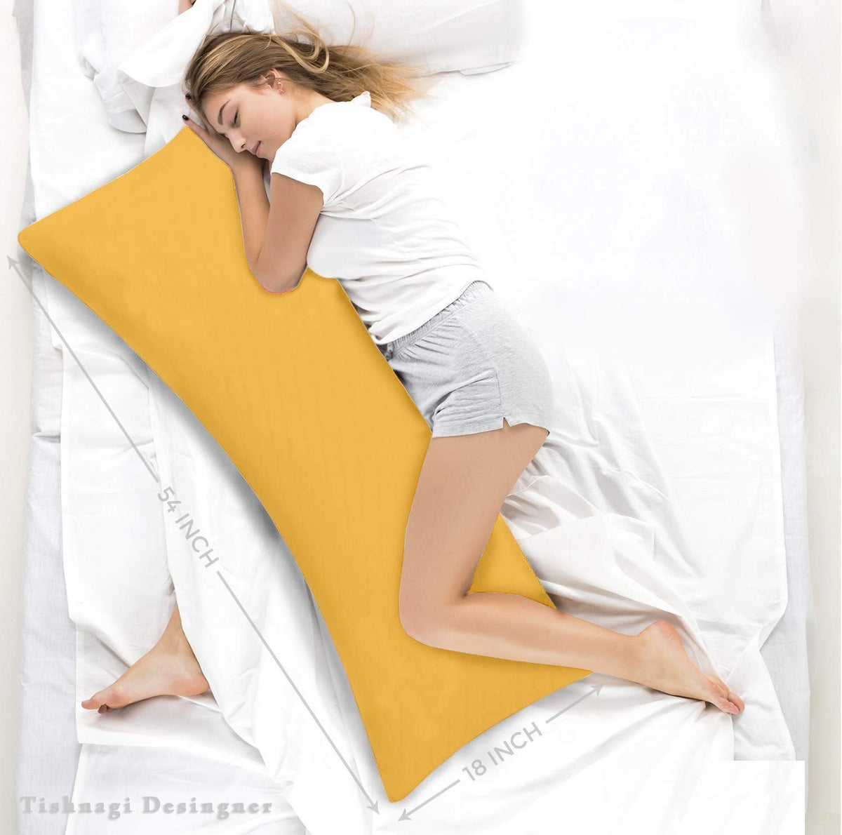 Soft Microfiber Full Body Pillow, Mustard Yellow, King Size - 54 X 18 Inches | Maternity Pillow With Removable Cotton Cover | For Pregnant Women, Side Sleeper, Reading, Multipurpose Use