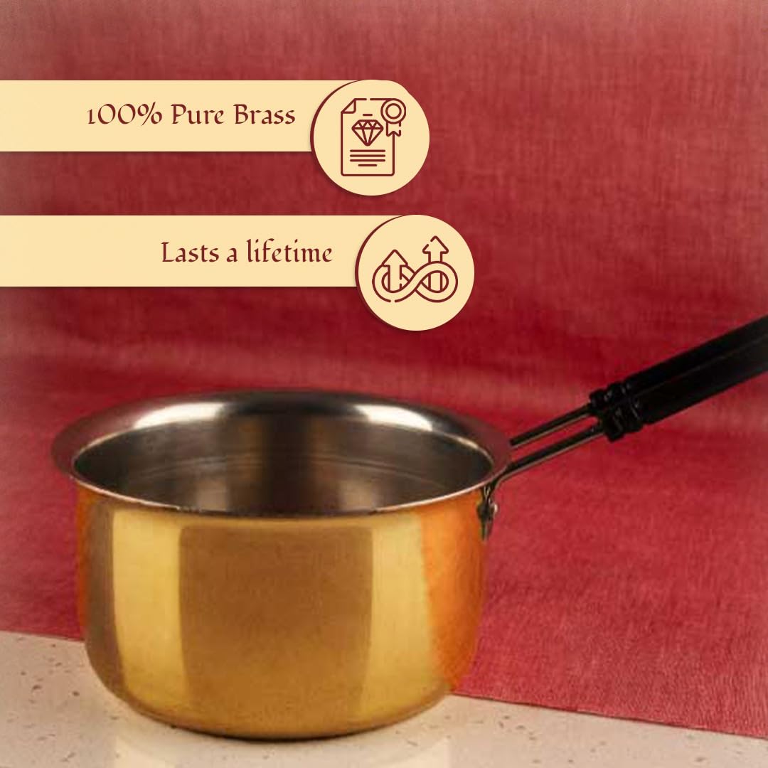 Golden Brass Saucepan For Tea, 2 Liters | Small Milk Pan - Tea Pan | 100% Pure Brass & Non-Toxic Cookware With Ayurvedic Health Benefits, Non-Stick