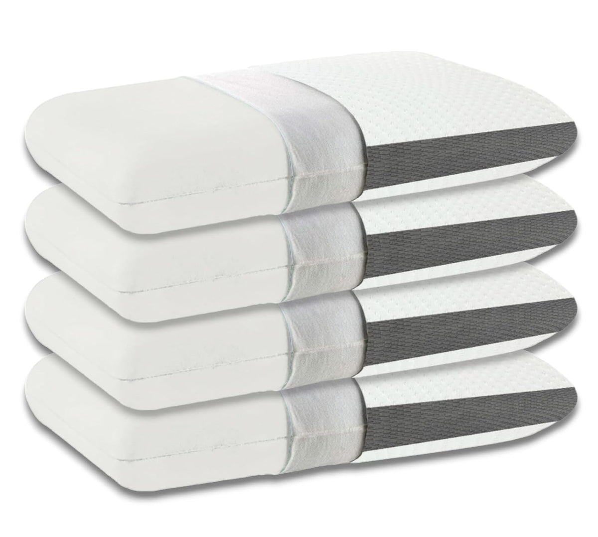 Memory Foam Pillow, Orthopedic Bed Pillow For Neck & Shoulder Pain Relief, White & Grey - 22 X 14 X 3.5 Inches | Free Pillow Cover, Cooling, Perfect For All Sleep Positions - Pack Of 4