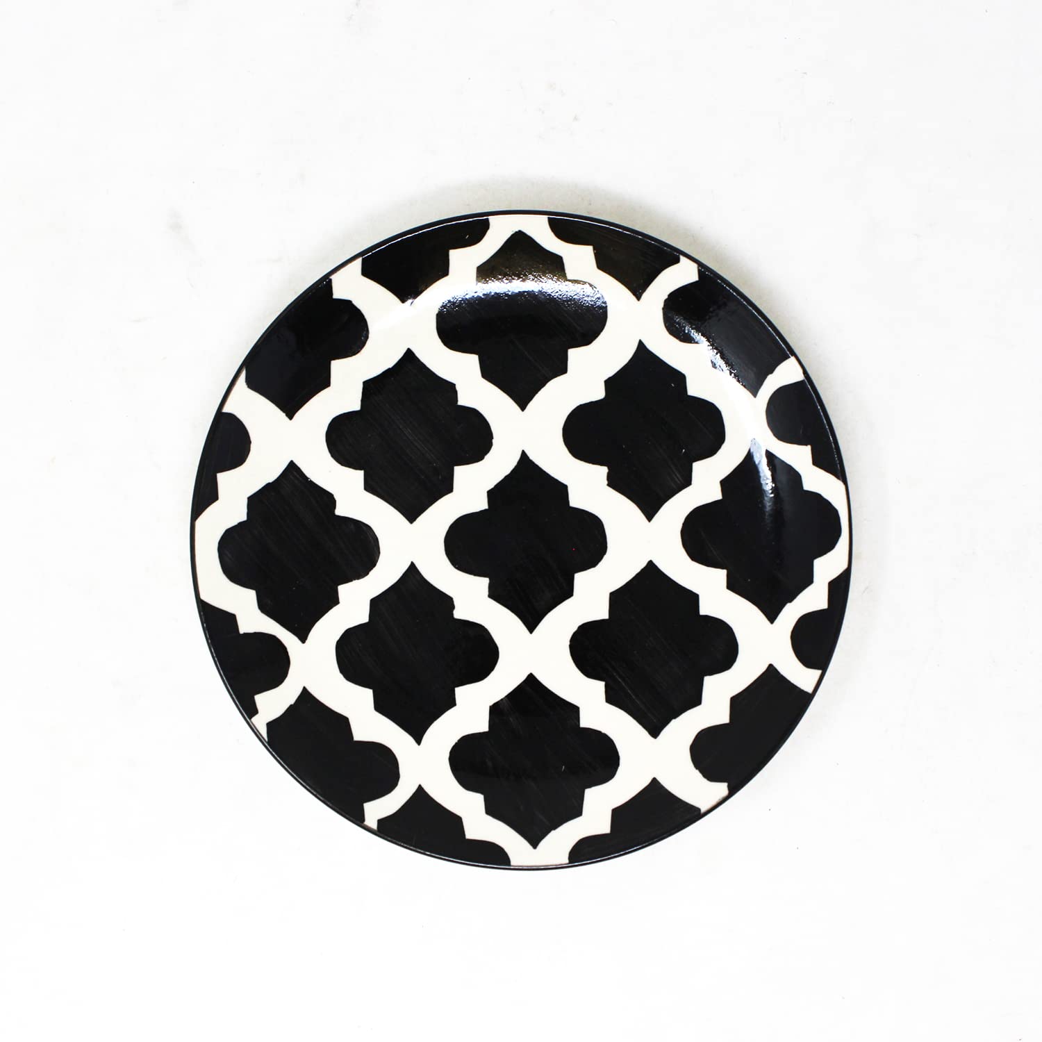 Hand Painted Black Moroccan Ceramic Quarter Plates Set Of 4 | Small Side Plates For Dinner, Snacks - 7 Inch, 4 Pieces, Microwave Safe