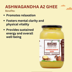 100% Natural Ashwagandha Ghee By Bhumi Organic Farm | Rich In Protein Fiber Healthy A2 Gir Cultured Cow Ghee Good For Hair Growth | (250ml) 8.4 Ounce | Jar Pack