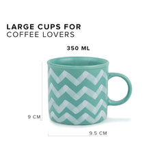 Large Ceramic Coffee Mug Set Of 2 - Yellow & Sea Green, 350ml Each | Ceramic Mountain Mug, Tea Mug With Matte Finish - Mug For Coffee | Ceramic Coffee Mug - Microwave Safe & Dishwasher Safe