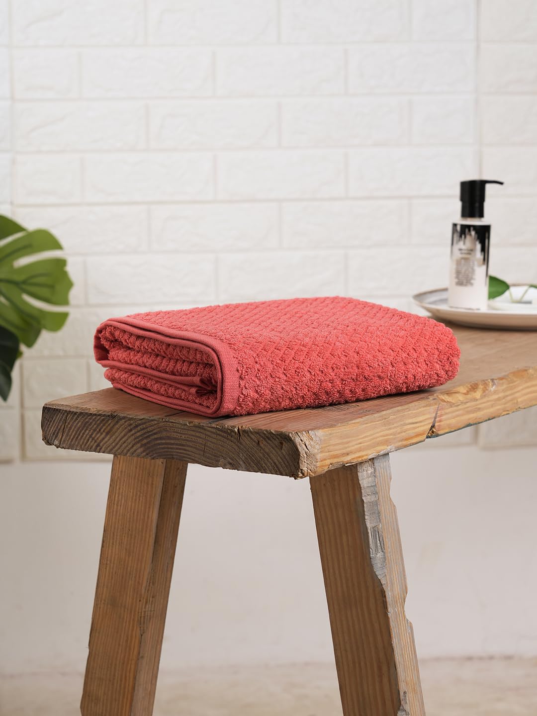 Spaces 100% Cotton Large Bath Towel 400 Gsm | For Men & Women Super Absorbent, Quick Dry, Ultra Soft Dobby Solid Design Towels Large Size (Spiced Coral)