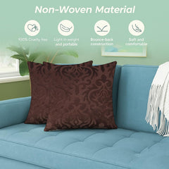 Microfiber Square Pillow Cushion For Sofa & Bed, Coffee - 16 X 16 Inch | Soft, Fluffy For Comfort & Back Support | Breathable, Washable | Premium Velvet Outer Cover With Zip - Set Of 4