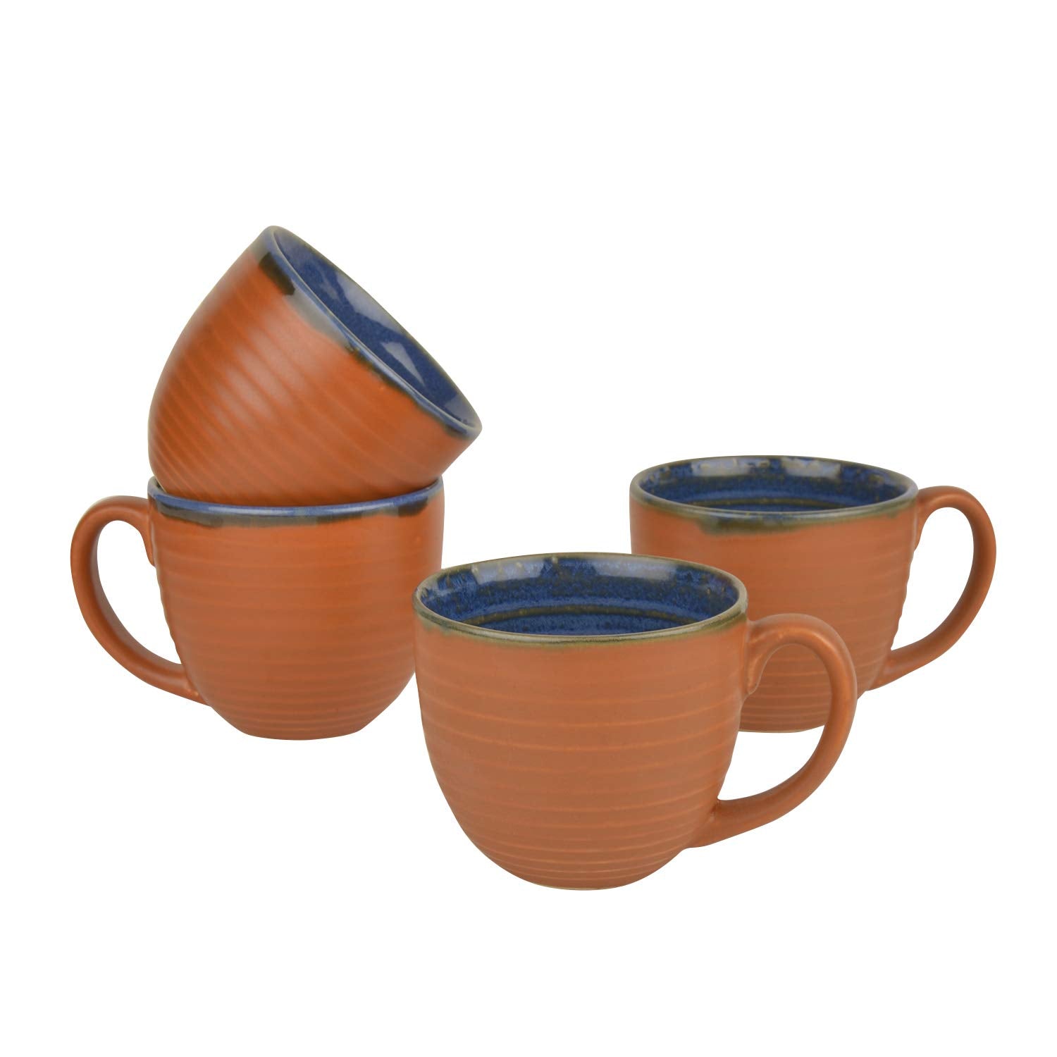 Handcrafted Ceramic Soup Bowls With Handle Set Of 4 - 350ml Each, Terracotta | Soup Cups - Maggi Bowls - Cereal Serving Bowls