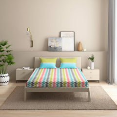 100% Cotton Double Bedsheet For Queen Size With 2 Pillow Covers 75 X 60 Inches, Multicolor | Durable & Long Lasting - All Around Elastic Fitted Sheet