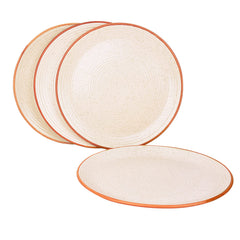 Studio Pottery Ribbed Ceramic Dinner Serving Plates Set Of 4 - Off White, Diameter: 10 Inches | Full Plates - Ceramic Platter - Fiesta Of Hope Collection